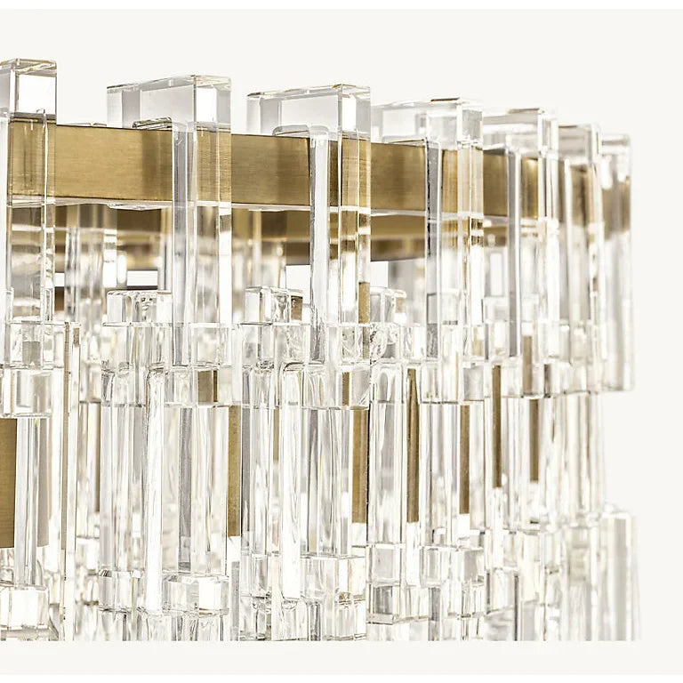 Hand Cut Crystal Drum Chandelier | New York Atelier Brass Ring | Gold Dimmable Living Fixture