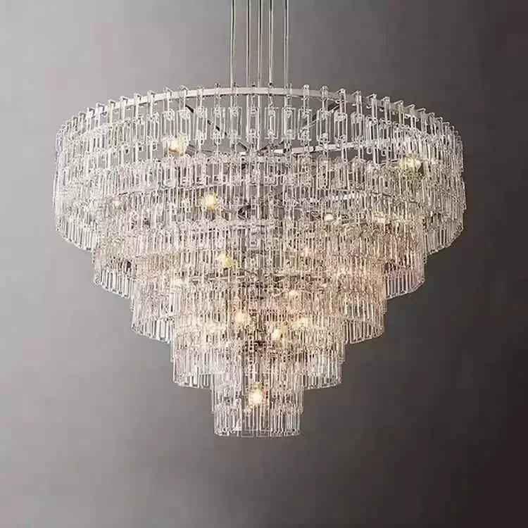 Hand Cut Crystal Tiered Chandelier | New York Atelier Brass Ring | Gold Dimmable Living Fixture