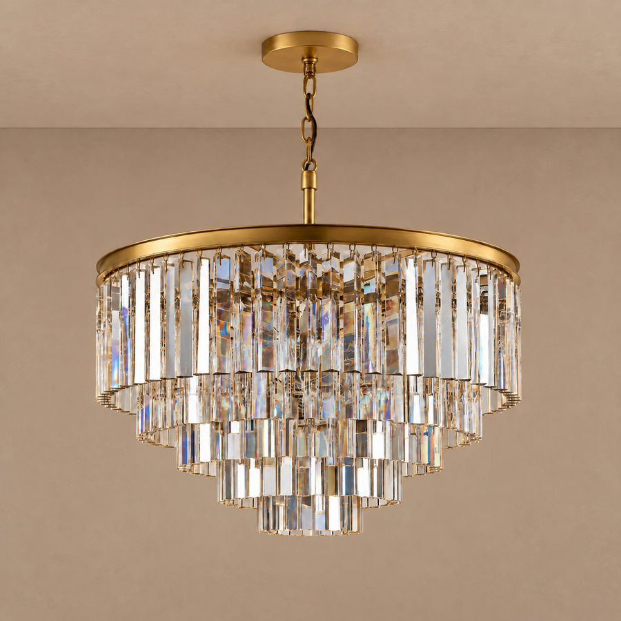 Hand-Cut Crystal Tiered Chandelier