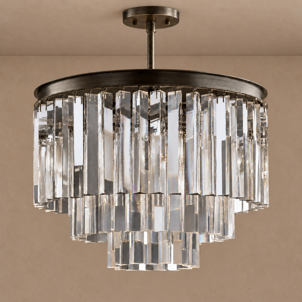Large Hand Cut Crystal Tiered Chandelier Gold or Black | Double Height Foyer Custom Rod Length Casalola Lights Luxury