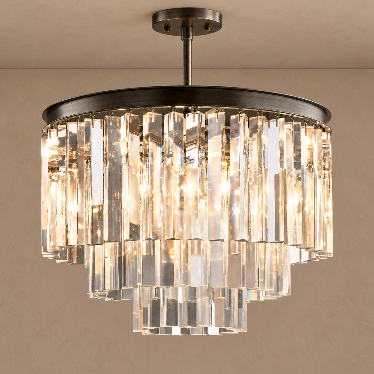 Large Hand Cut Crystal Tiered Chandelier Gold or Black | Double Height Foyer Custom Rod Length Casalola Lights Luxury