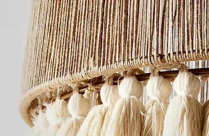 Bohemian Fringe Pendant Lights – Handcrafted Woven Rattan Hanging Lamps with Soft Tassel Detailing - Lamps