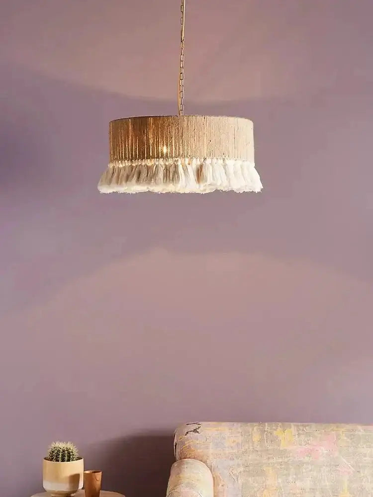 Bohemian Fringe Pendant Lights – Handcrafted Woven Rattan Hanging Lamps with Soft Tassel Detailing - Lamps