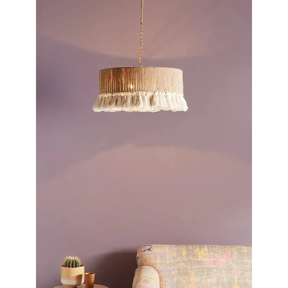 Bohemian Fringe Pendant Lights – Handcrafted Woven Rattan Hanging Lamps with Soft Tassel Detailing