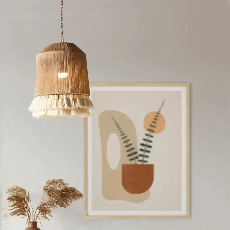Bohemian Fringe Pendant Lights – Handcrafted Woven Rattan Hanging Lamps with Soft Tassel Detailing - Lamps
