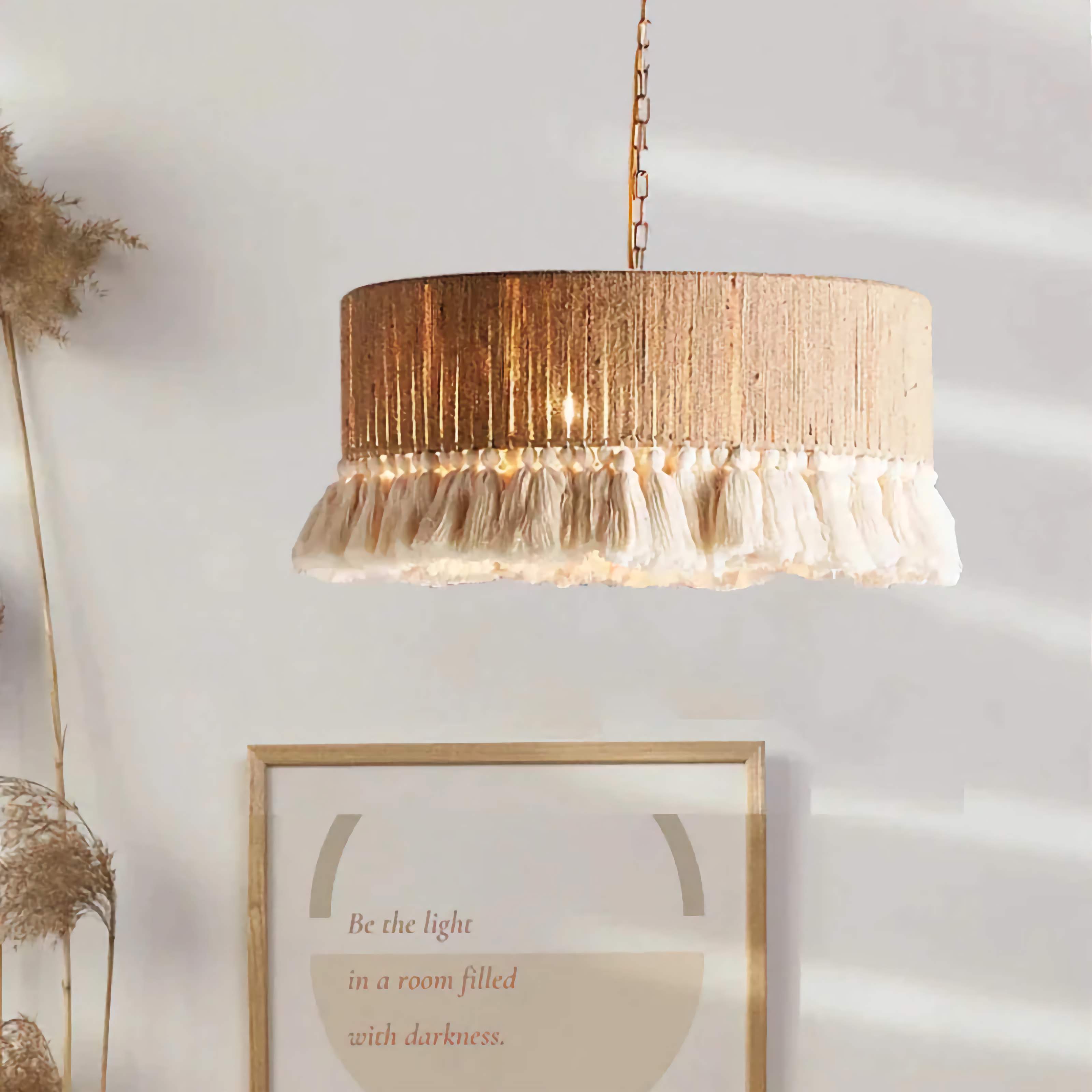 Bohemian Fringe Pendant Lights – Handcrafted Woven Rattan Hanging Lamps with Soft Tassel Detailing