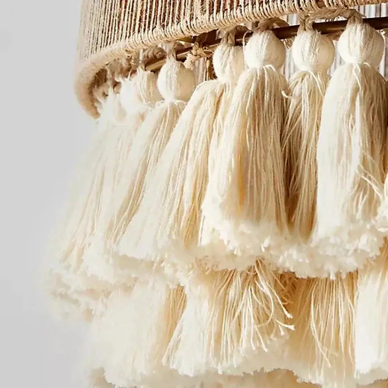 Bohemian Fringe Pendant Lights – Handcrafted Woven Rattan Hanging Lamps with Soft Tassel Detailing - Lamps