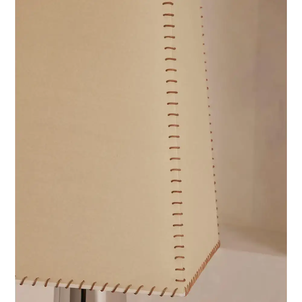 Stainless Steel & Wood Floor Lamp | Hand-stitched Fabric Shade - Lamps