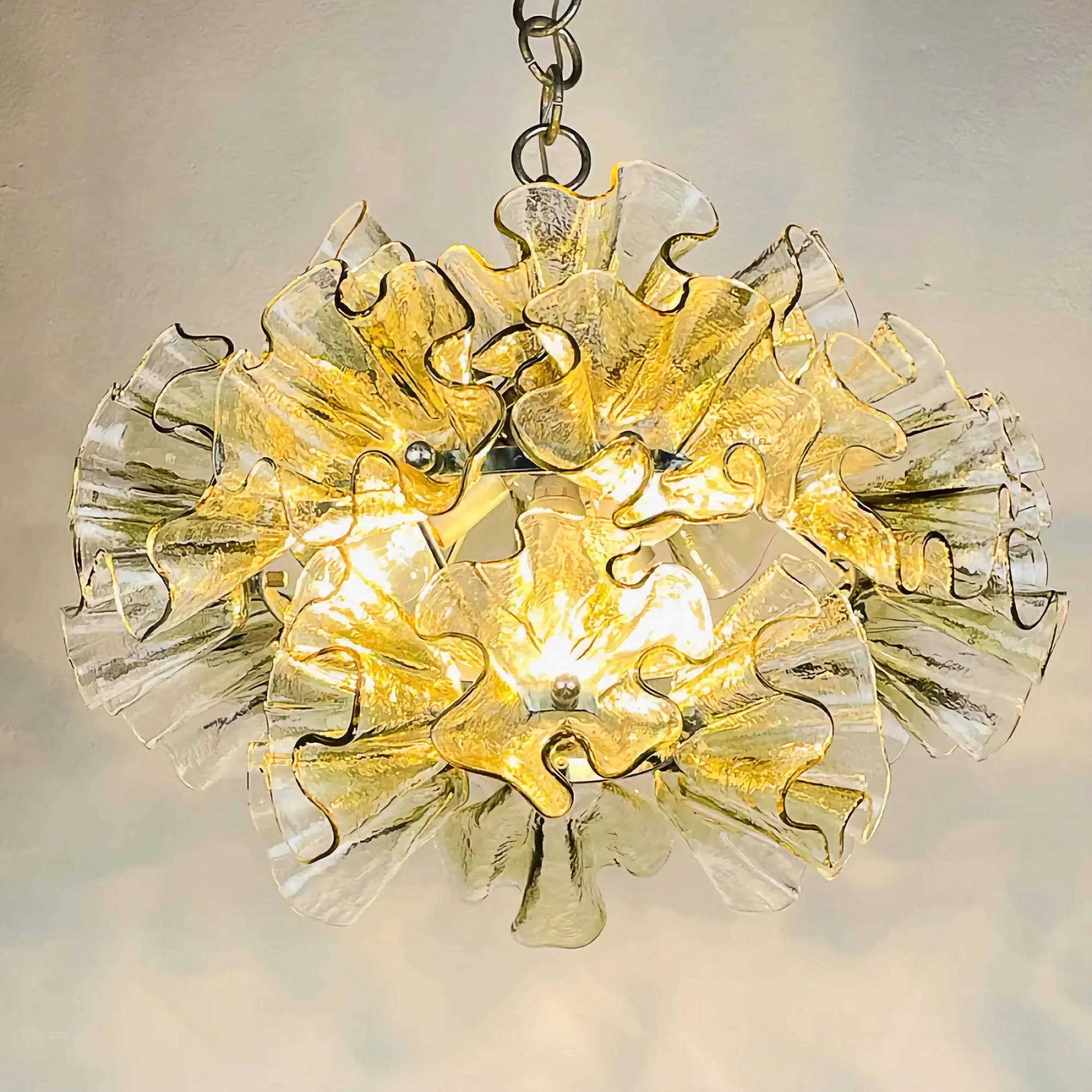 Murano Glass Ruffle Chandelier | Handcrafted Italian Pendant Light | Vintage Inspired Fixture for Dining or Lounge