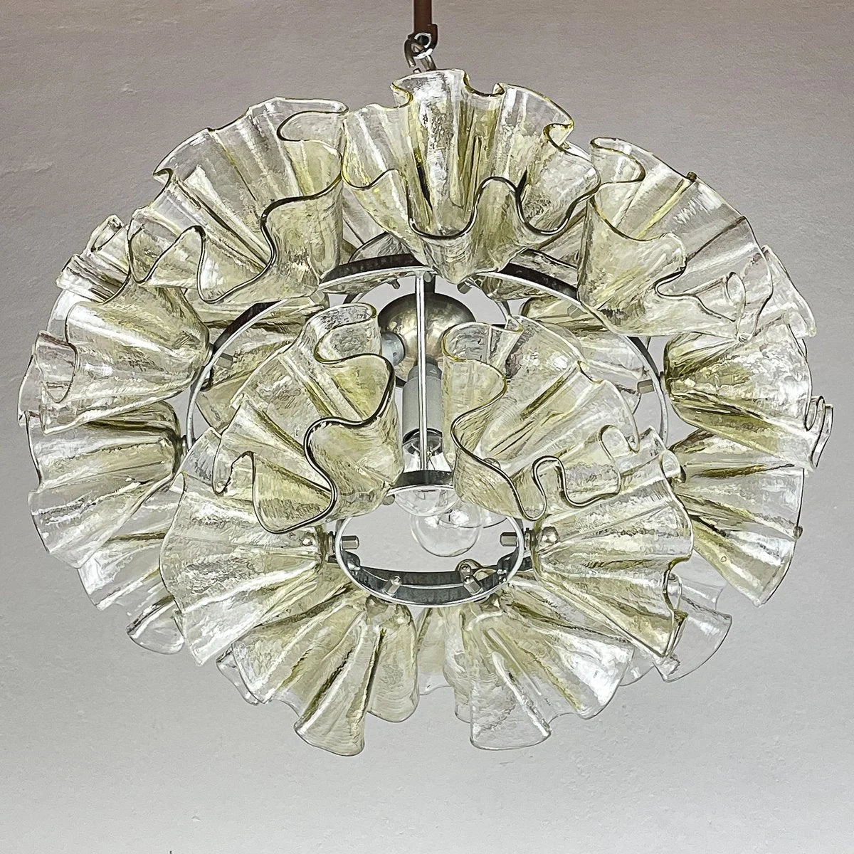 Murano Glass Ruffle Chandelier | Handcrafted Italian Pendant Light | Vintage Inspired Fixture for Dining or Lounge