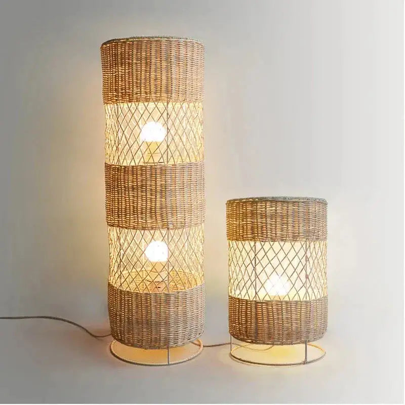 Handcrafted Rattan Lamp Collection Rustic Cottagecore Decor for Living Room - Floor Lamps