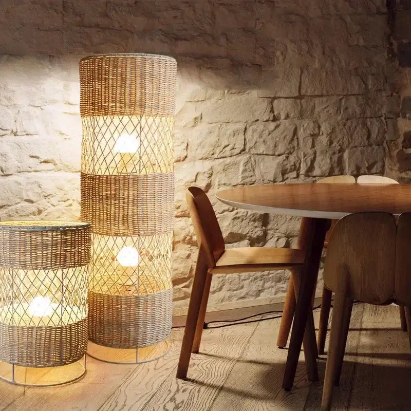 Handcrafted Rattan Lamp Collection Rustic Cottagecore Decor for Living Room - Floor Lamps