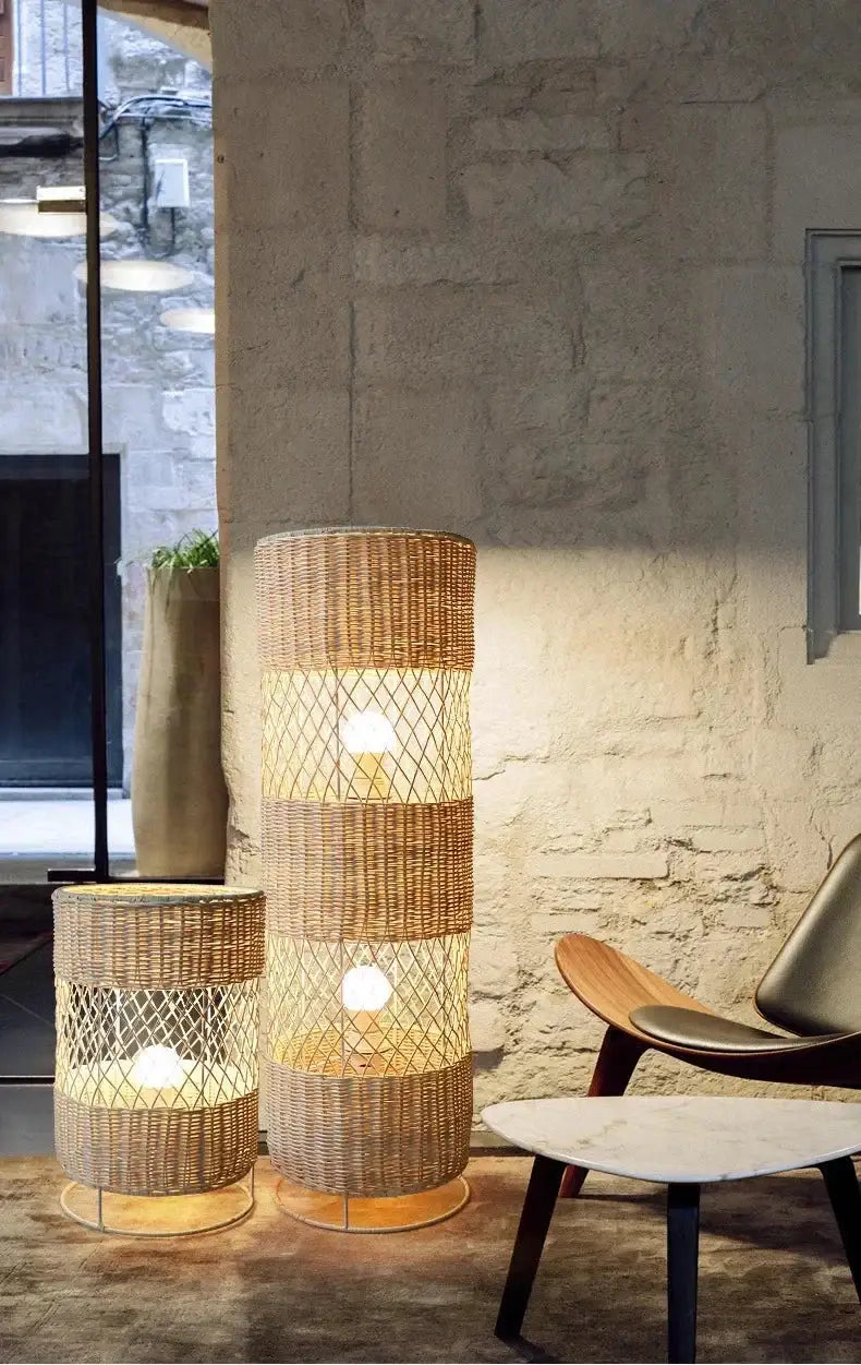 Handcrafted Rattan Lamp Collection Rustic Cottagecore Decor for Living Room - Floor Lamps