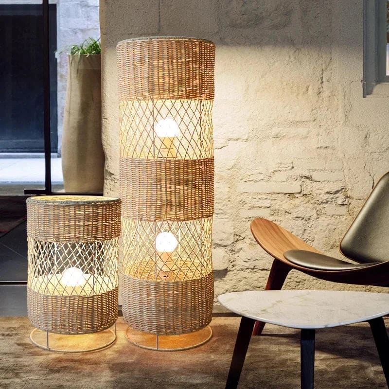 Handcrafted Rattan Lamp Collection Rustic Cottagecore Decor for Living Room - Floor Lamps