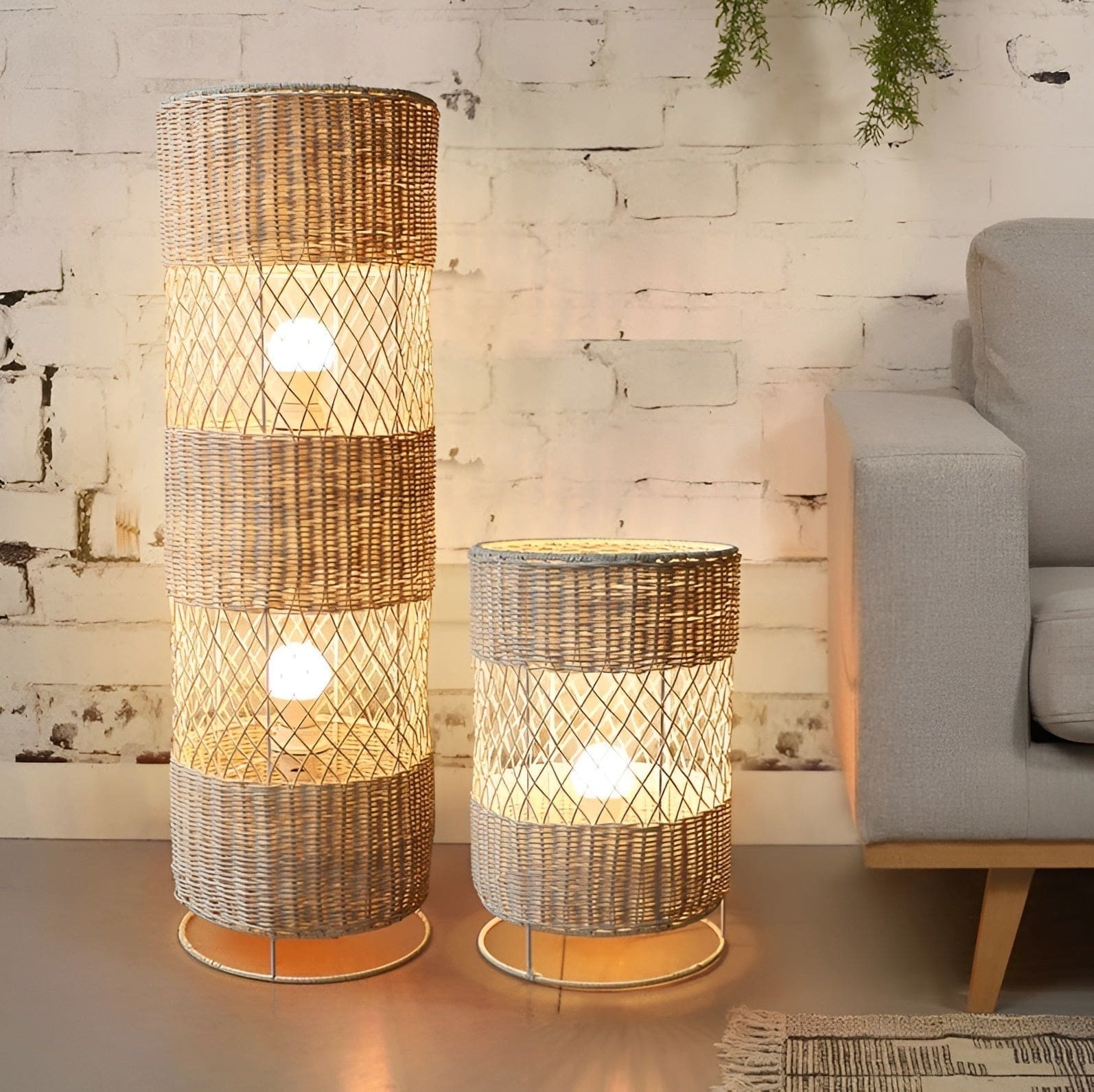 Handcrafted Rattan Lamp Collection Rustic Cottagecore Decor for Living Room - Floor Lamps