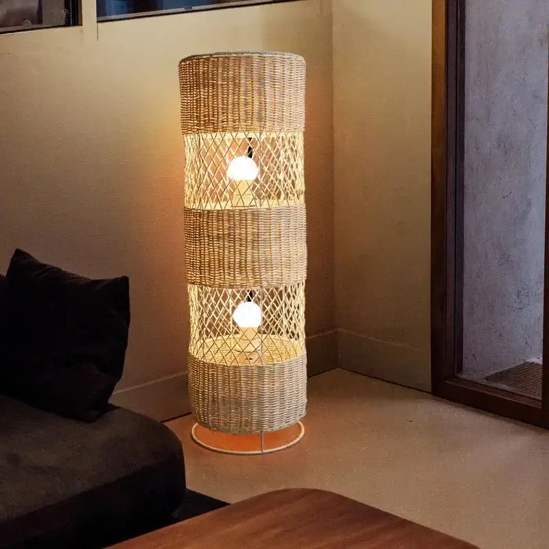 Handcrafted Rattan Lamp Collection Rustic Cottagecore Decor for Living Room - Floor Lamps