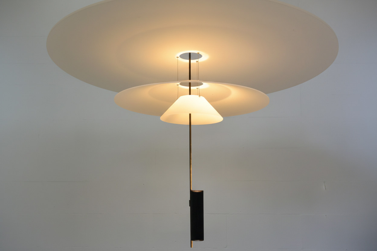 Acrylic disk pendant glowing warm