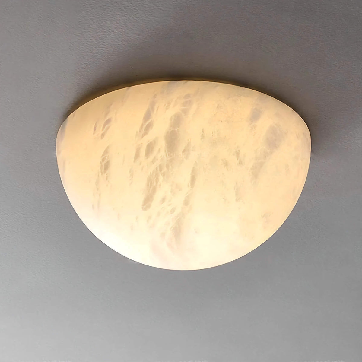 Alabaster Dome Flush Mount Light for Hallway or Bedroom | Small 7.9 9.4 in Honed Stone Brass Base Casalola Lights