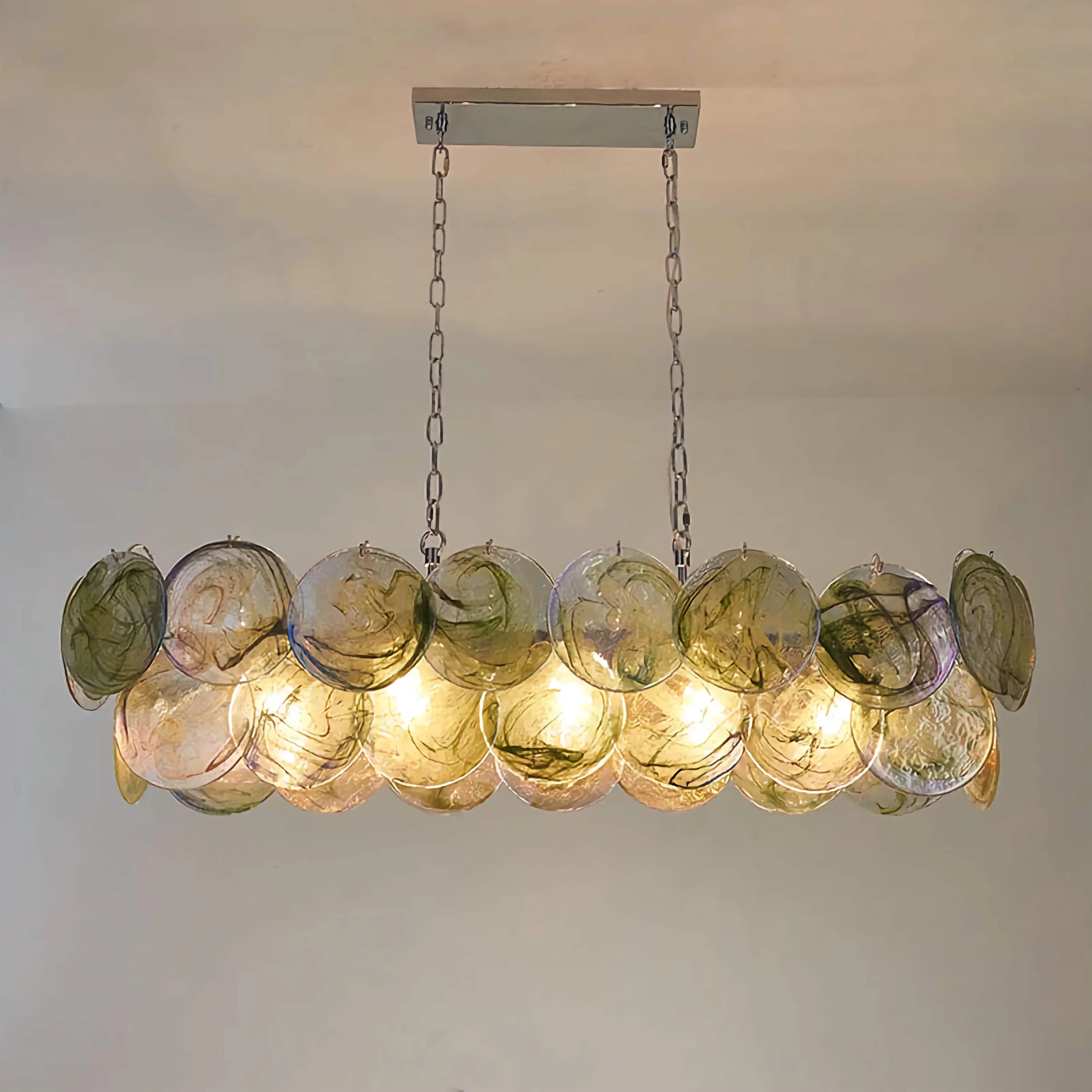 Glass Disc Chandelier – Linear Copper Hand-blown Pendant Light Casalolalights Luxury Lamps for Interior Designers