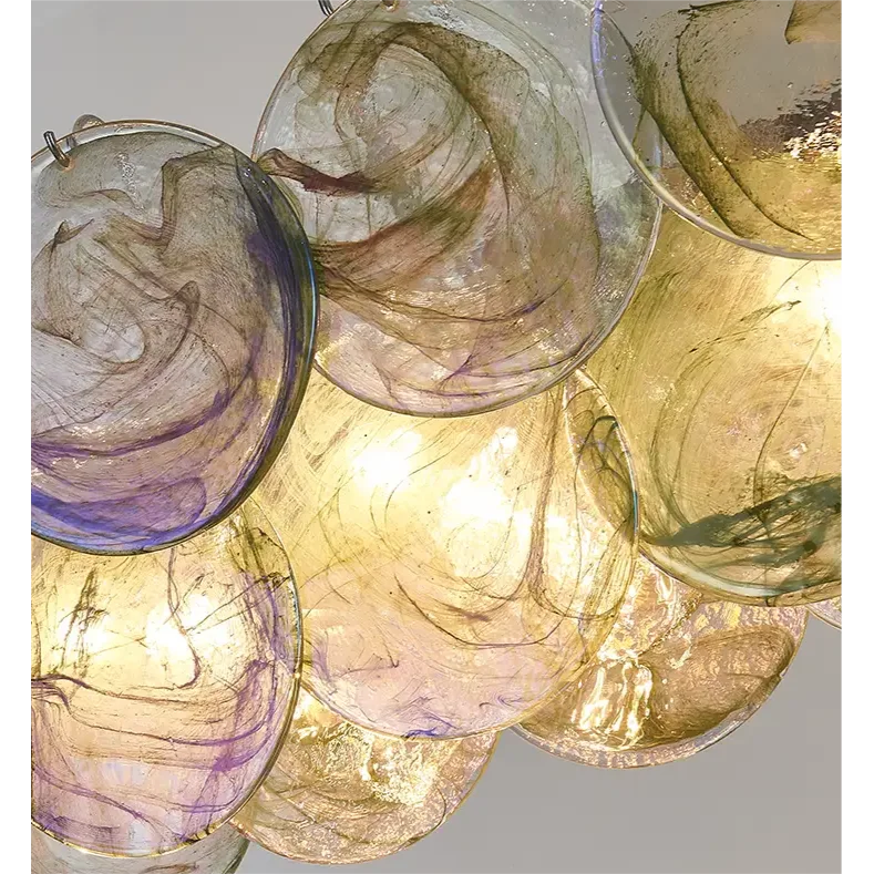 Glass Disc Chandelier – Linear Copper Hand-blown Pendant Light Casalolalights Luxury Lamps for Interior Designers