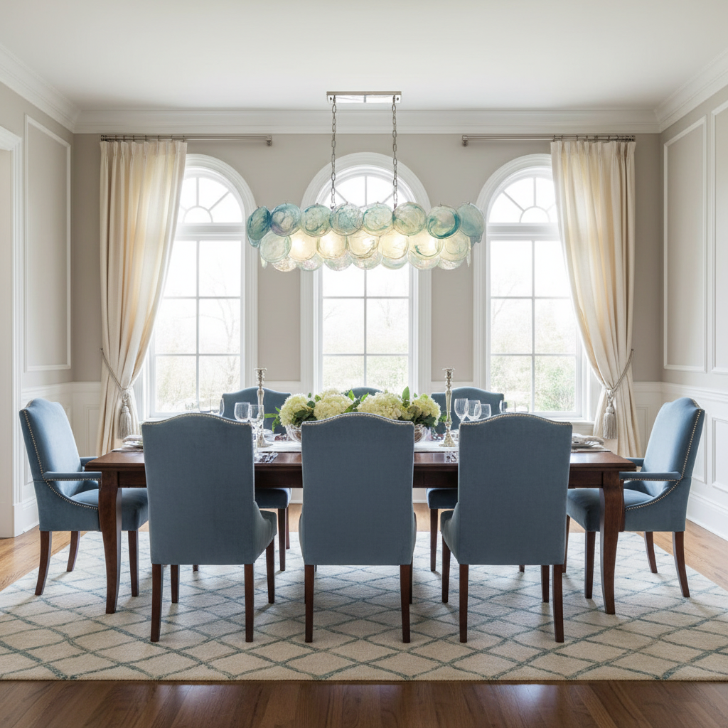 Green Glass Disc Chandelier – Linear Copper Hand-blown Dining Room Casalolalights Luxury Lamps for Interior Designers