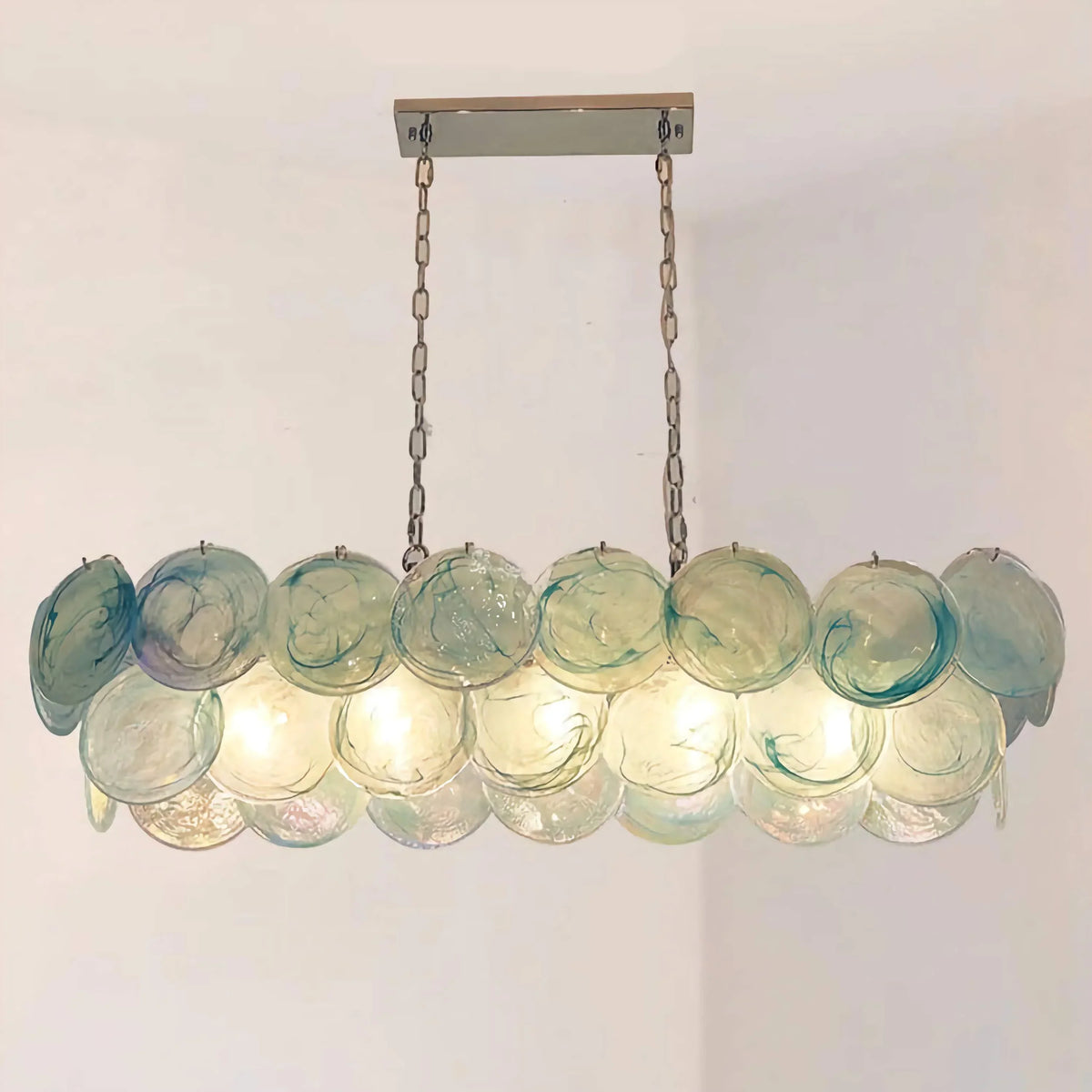 Green Glass Disc Chandelier for Dining Room | 90cm 120cm Linear Copper Blue or Red Coastal Casalolalights Luxury Lamps