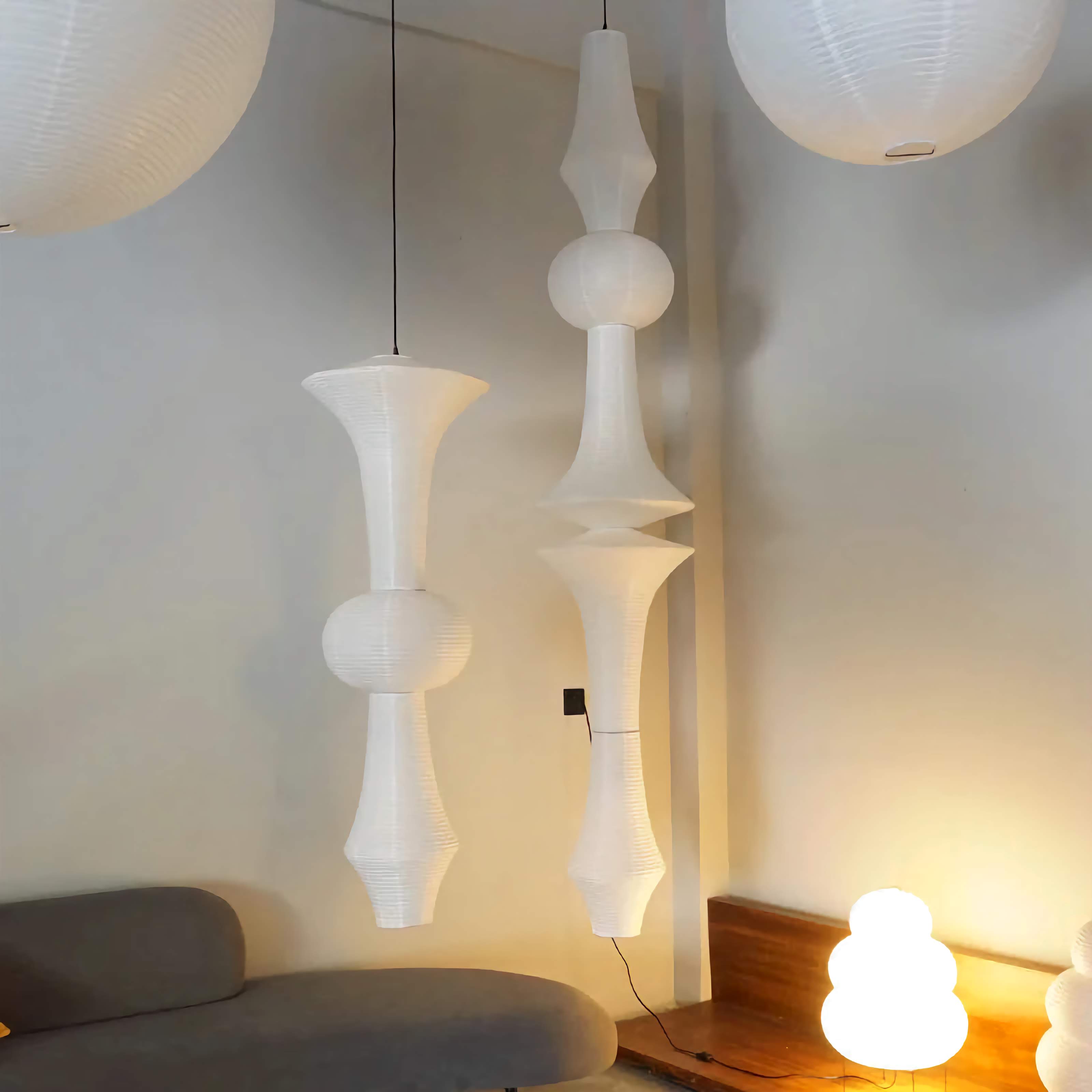 Rice-paper hanging lamp in a living room