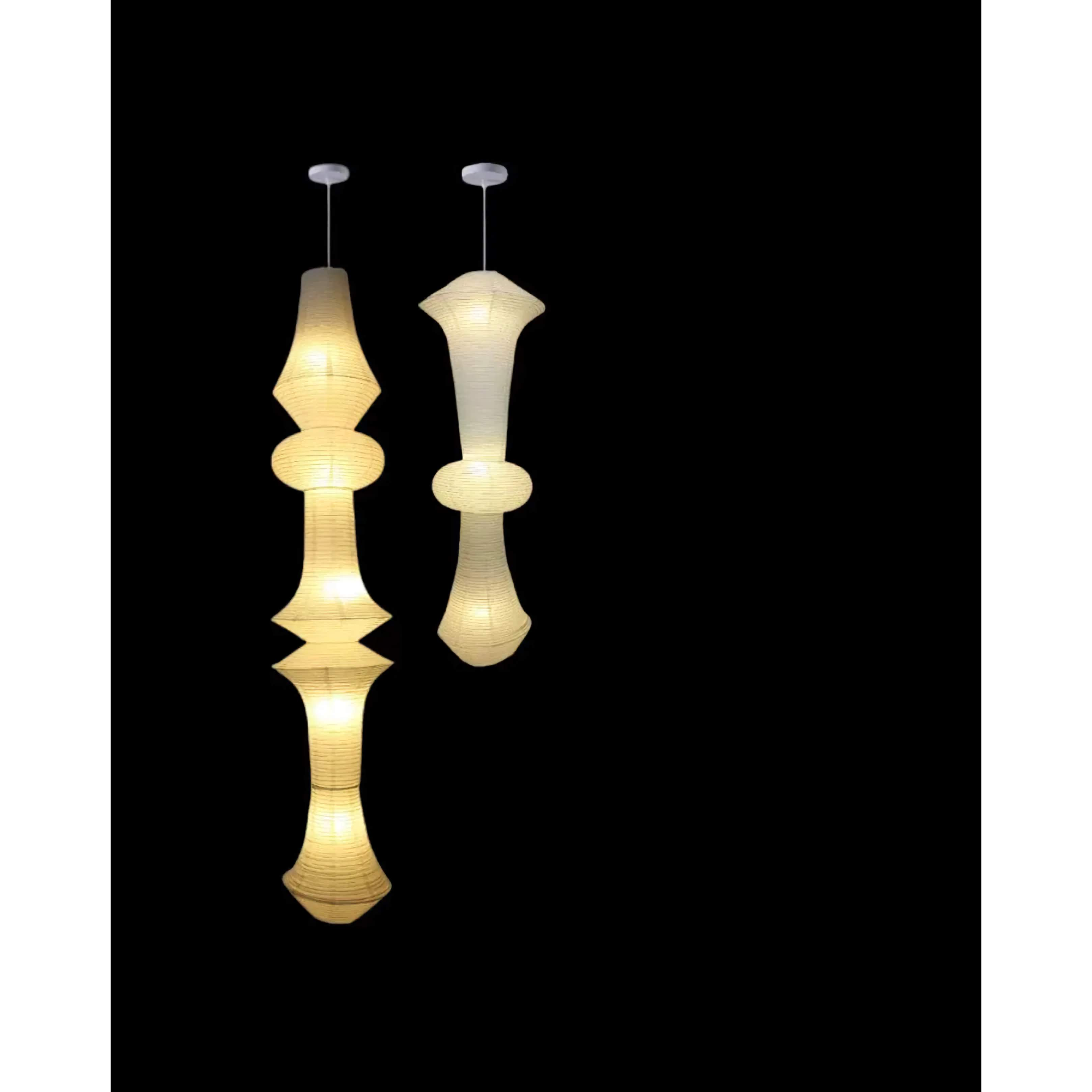 Sculptural paper pendant in a bedroom
