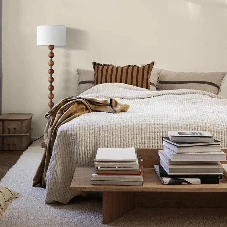 Wood Linen Table & Floor Lamp for Modern Minimalism Quiet Luxury Interior