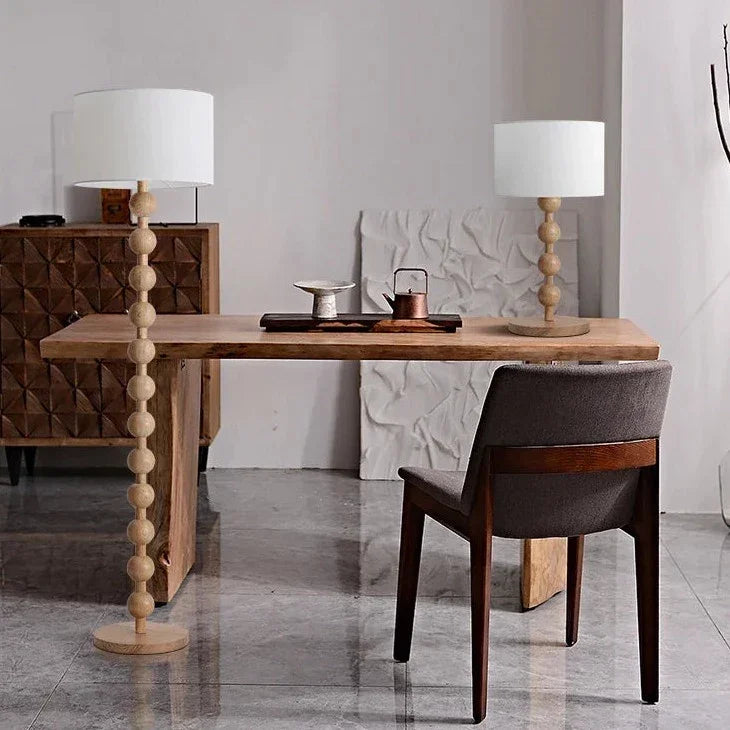 Wood Linen Table & Floor Lamp for Modern Minimalism Quiet Luxury Interior