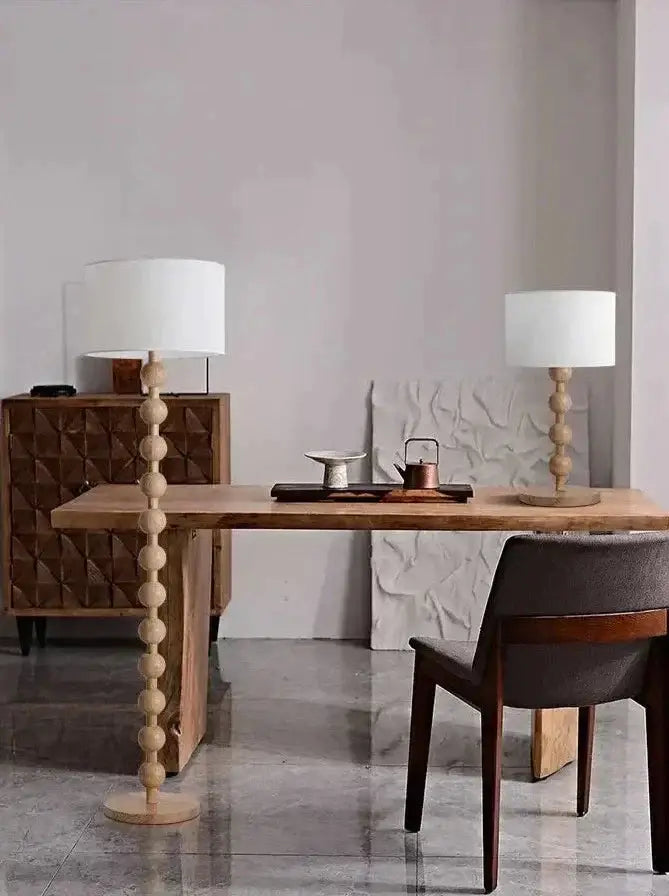 Wood Linen Table & Floor Lamp for Modern Minimalism Quiet Luxury Interior - Lamps