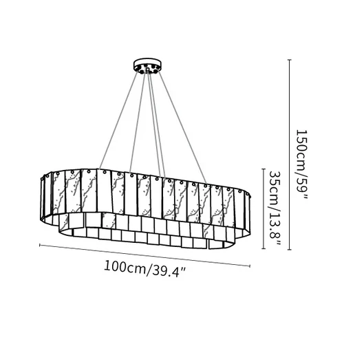 Original dimensional drawing of the Joan oval chandelier.