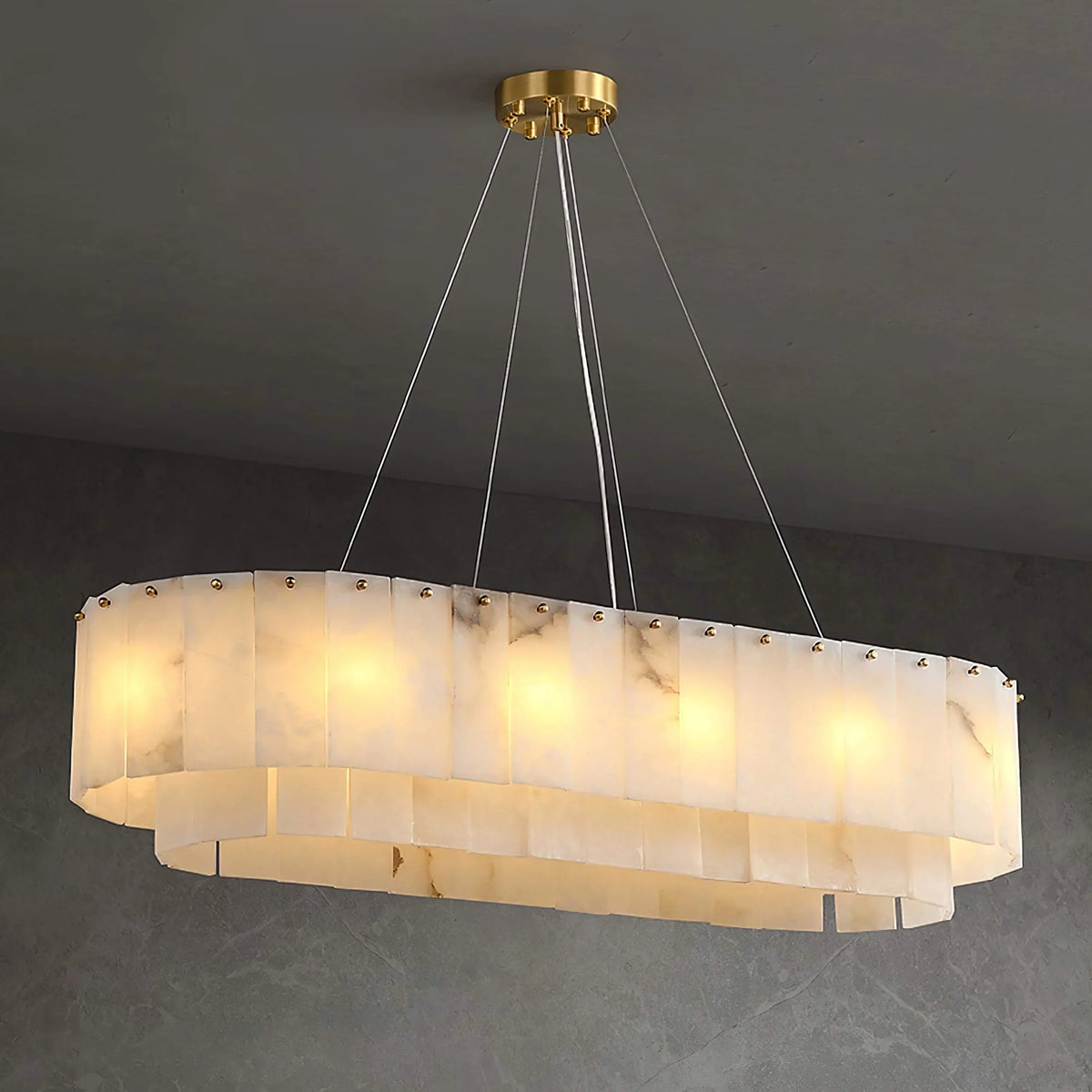 Oval Alabaster Chandelier for Dining Room | Four Tiers of Stone Panels 100 or 120 Cm (39.4 47.2″) Casalola Lights