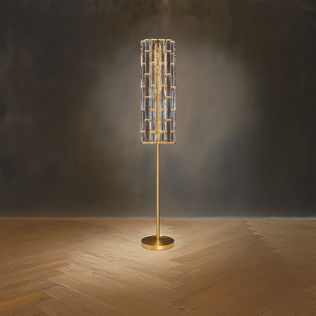 K9 Crystal Rod Floor Lamp | Gold Copper Column Art Deco Modern Living Room & Foyer Casalolalights Luxury Lamps