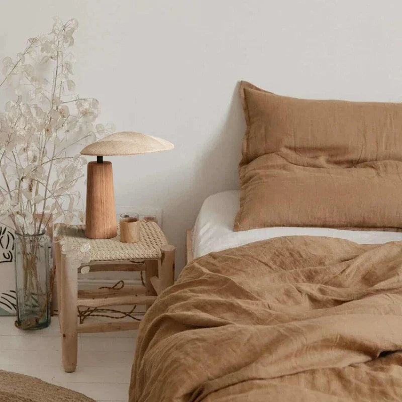 Small Wood Table Lamp for Bedroom and Nightstand | Bedside Reading Fabric Shade Japandi Minimalist Casalola Lights