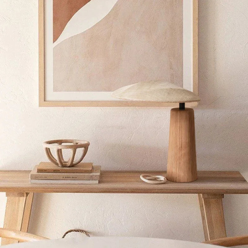 Small Wood Table Lamp for Bedroom and Nightstand | Bedside Reading Fabric Shade Japandi Minimalist Casalola Lights