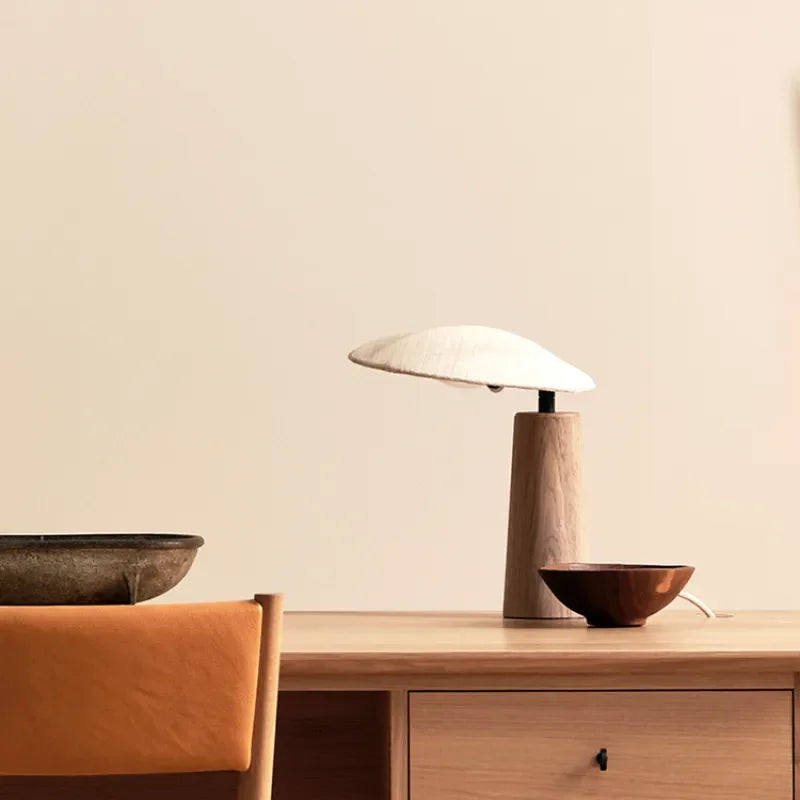 Small Wood Table Lamp for Bedroom and Nightstand | Bedside Reading Fabric Shade Japandi Minimalist Casalola Lights