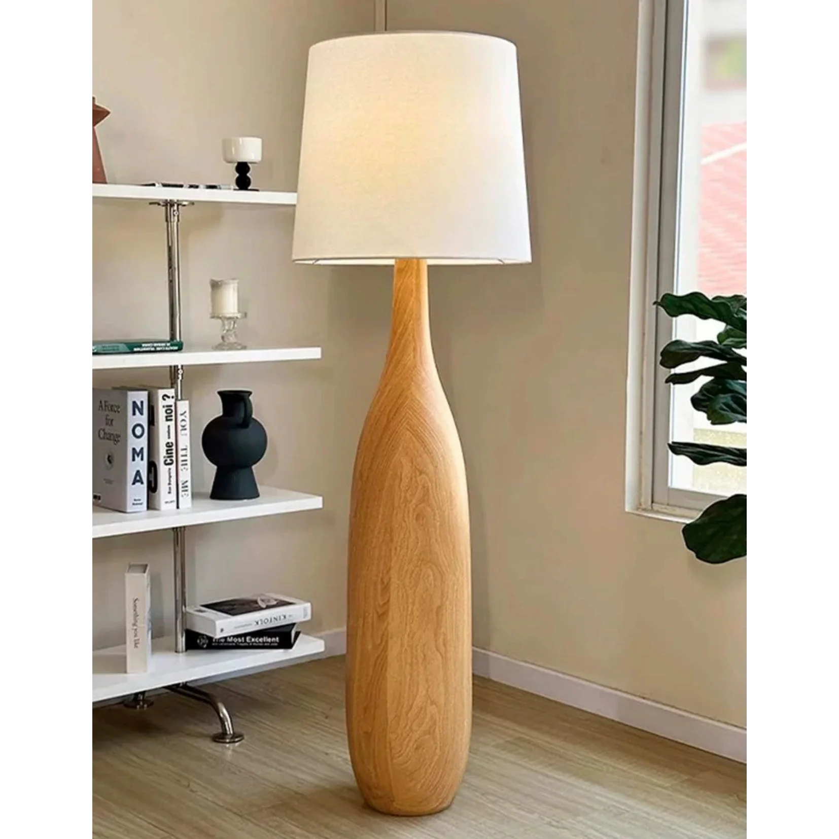 Sculpted Wood Floor Lamp | Japandi Minimalist Linen Shade Casalolalights Luxury Lamps for Interior Designers