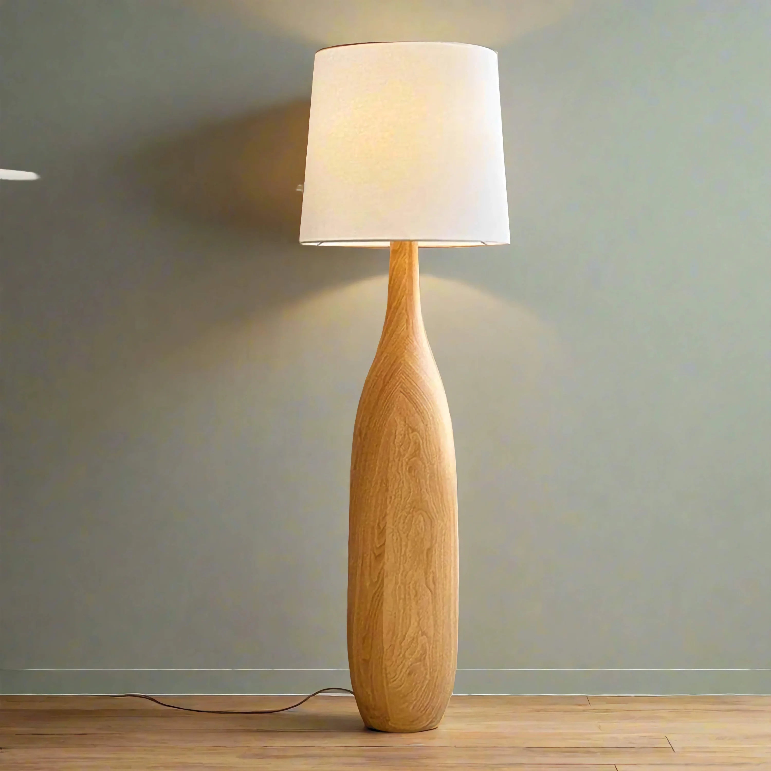 Sculpted Wood Floor Lamp | Japandi Minimalist Linen Shade