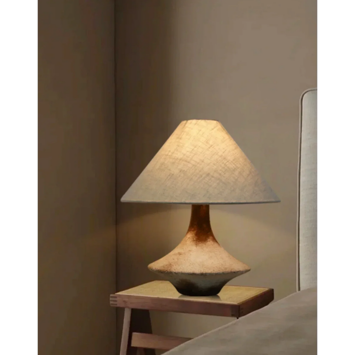 Brown Ceramic Table Lamp for Bedroom and Living Room | Bedside Earthenware Linen Shade Rustic Casalola Lights Luxury