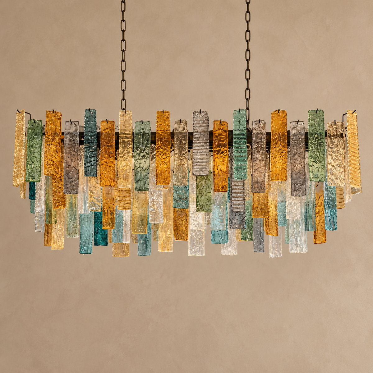 Murano Style Glass Strip Linear Chandelier Seven Colors | Extra Long for a Dining Table Brass Casalola Lights Luxury
