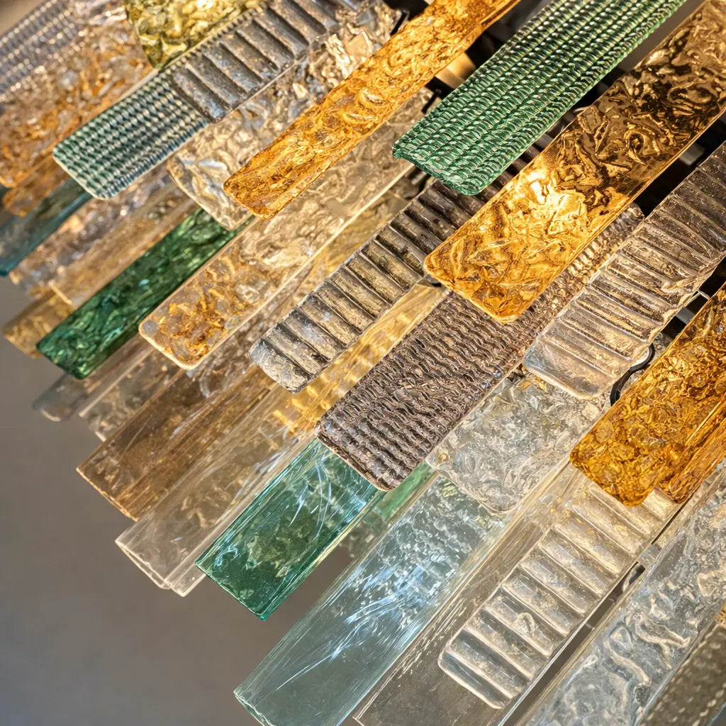 Italian Hand-blown Glass Linear Chandelier Multicolor with Solid Brass – Casalola Casalolalights Luxury Lamps