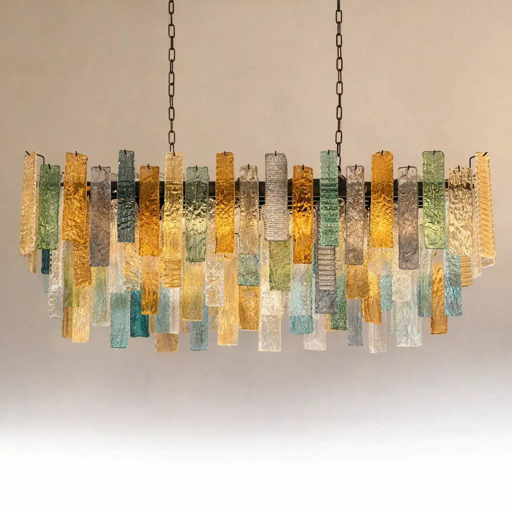 Italian Hand-blown Glass Linear Chandelier Multicolor with Solid Brass – Casalola Casalolalights Luxury Lamps