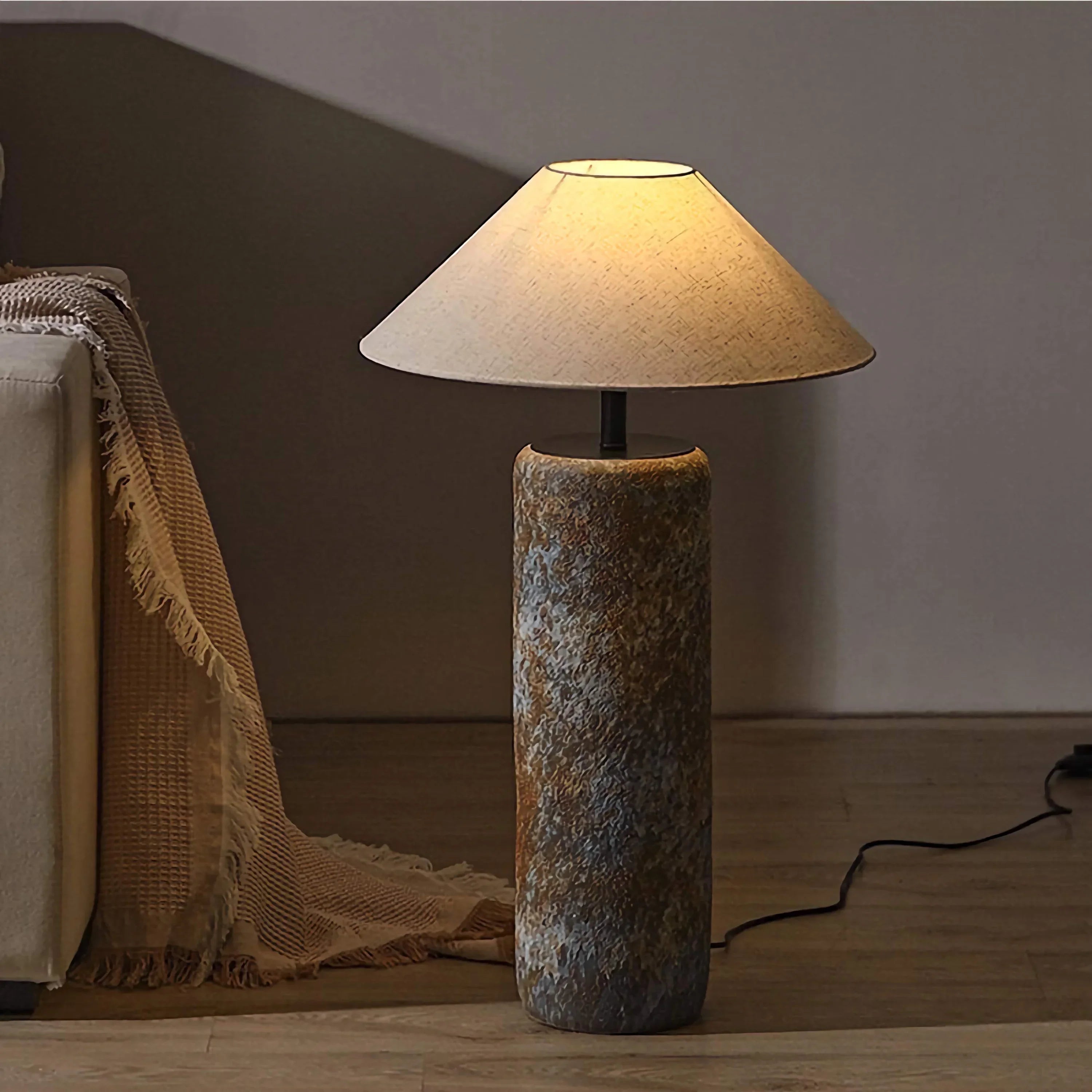 Large Ceramic Table Lamp 33in | Wabi-sabi Japandi Bedside & Living Room Light Textured Body Linen Shade Casalolalights