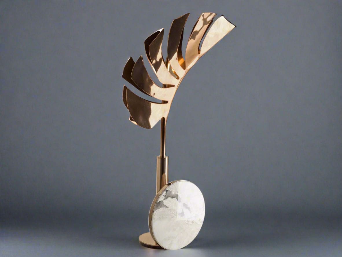 Sculptural Leaf Table Lamp | Artistic Marble & Metal Lighting - Lamps