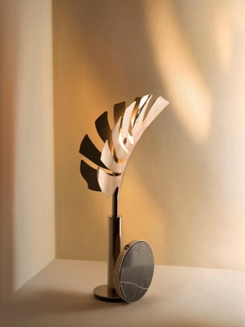 Sculptural Leaf Table Lamp | Artistic Marble & Metal Lighting - Lamps