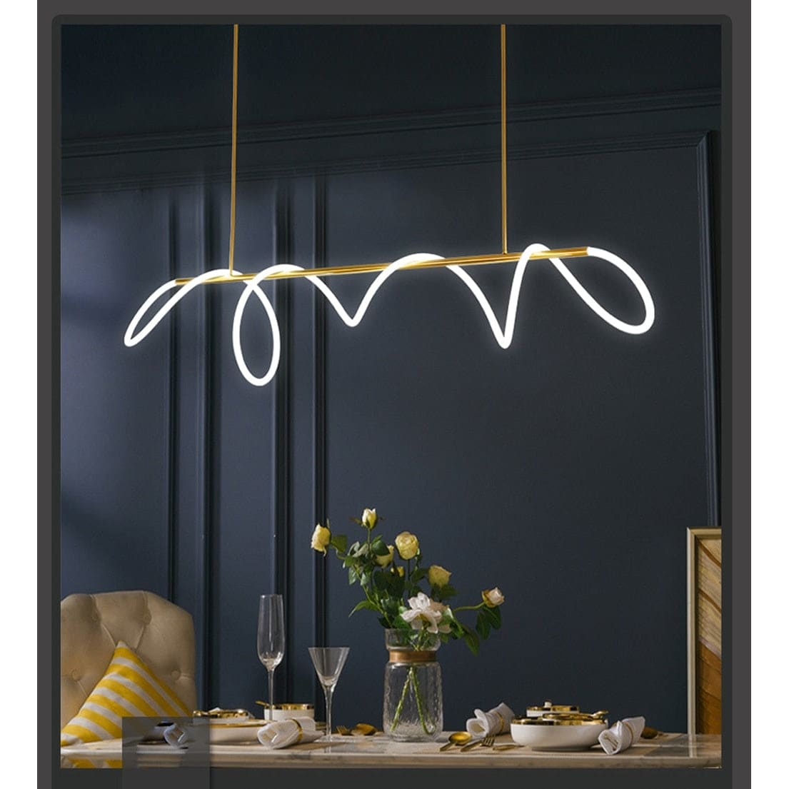 Luke Linear Ceiling Lamp | Silicone Flexible Led Pendant Light | Modern Dining Room - Semi-flush Mounts