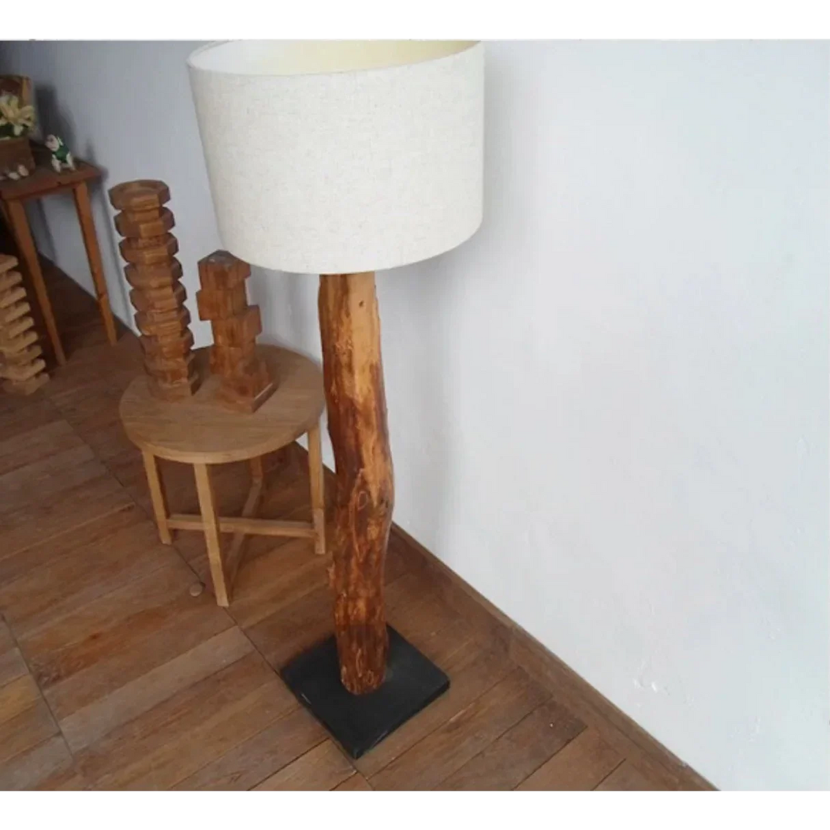 Solid Wood Floor Lamp Fabric Shade | 130 or 150cm Height Dimmable Option Rustic Japandi Warm 2700k Casalola Lights