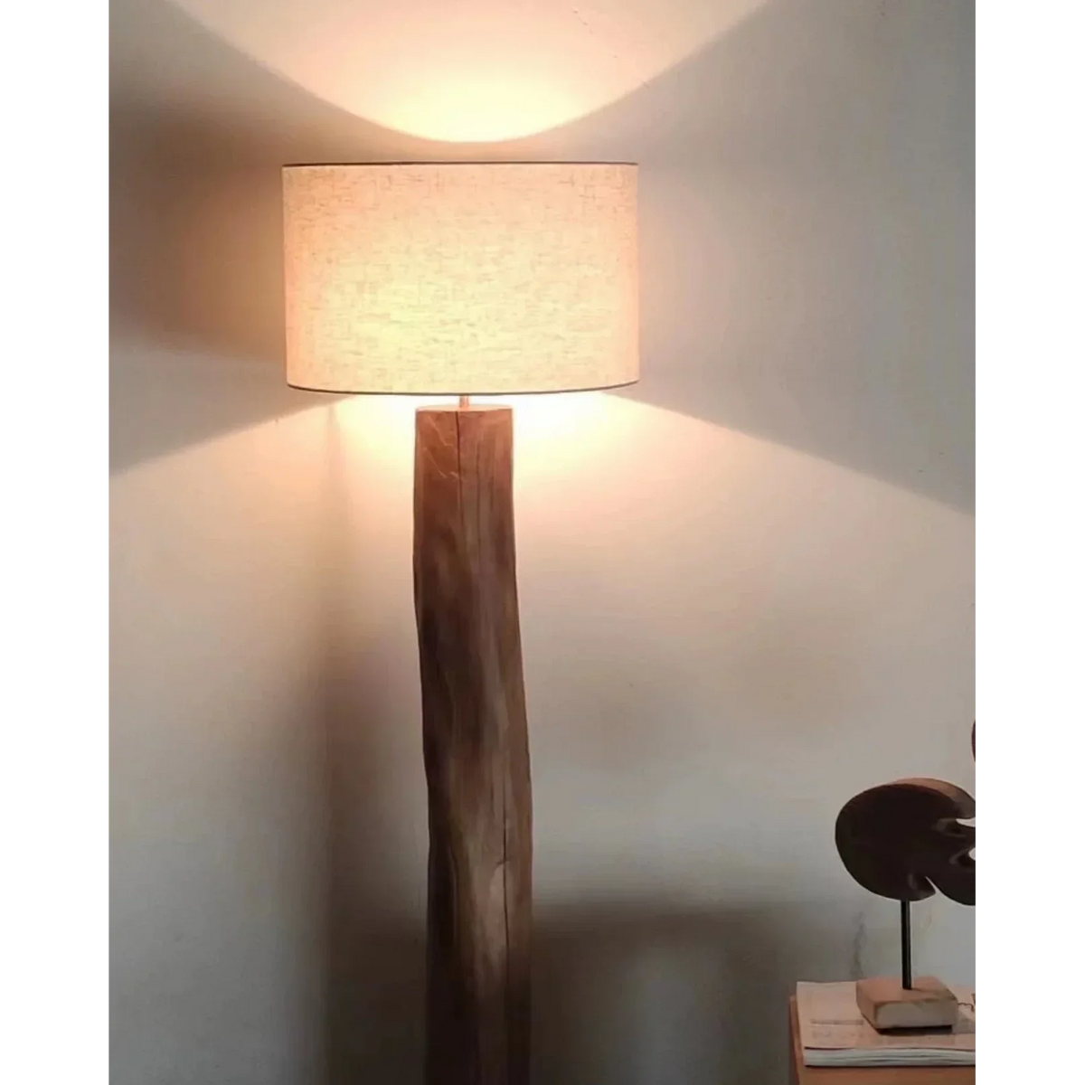 Solid Wood Floor Lamp Fabric Shade | 130 or 150cm Height Dimmable Option Rustic Japandi Warm 2700k Casalola Lights