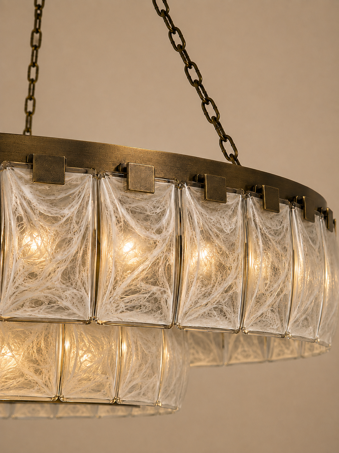 THE HALO CHANDELIER | SWIRLED WHITE GLASS s & ANTIQUE BRASS